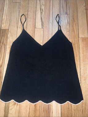 Zara Black V-Neck Scallop-Hem Cami
